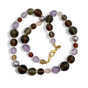 Joan Rivers Multicolor Purple Smoky Topaz Glass Faux Pearl Beaded Necklace